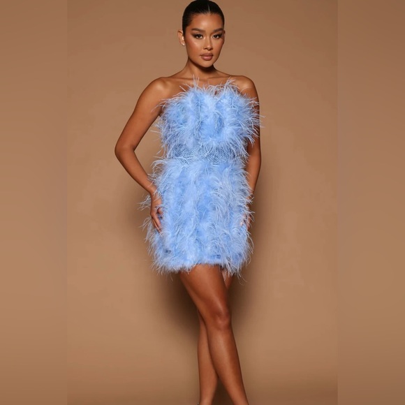Blue Feather Mini Dress - Picture 1 of 2